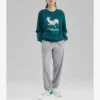 Casual Grafikli Crew Sweatshirt “Yeşil Beyaz”