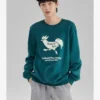 Casual Grafikli Crew Sweatshirt “Yeşil Beyaz”