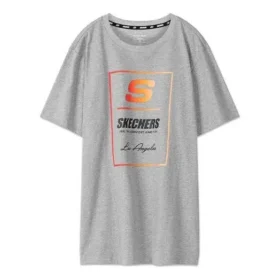 Erkek Skechers Kontrast Renkli LOGO Baskılı Örme Kısa Kollu Gri