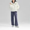 FASHION Harf Baskılı Kuş Tüyü Ceket “Beyaz”