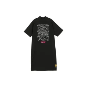 Logo Baskılı Yarım Fermuarlı Günlük Elbise “Beyaz Pembe Siyah”