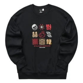 Yeni Yıl Serisi Grafik Örgü Crew Sweatshirt “Siyah Kırmızı Sarı”